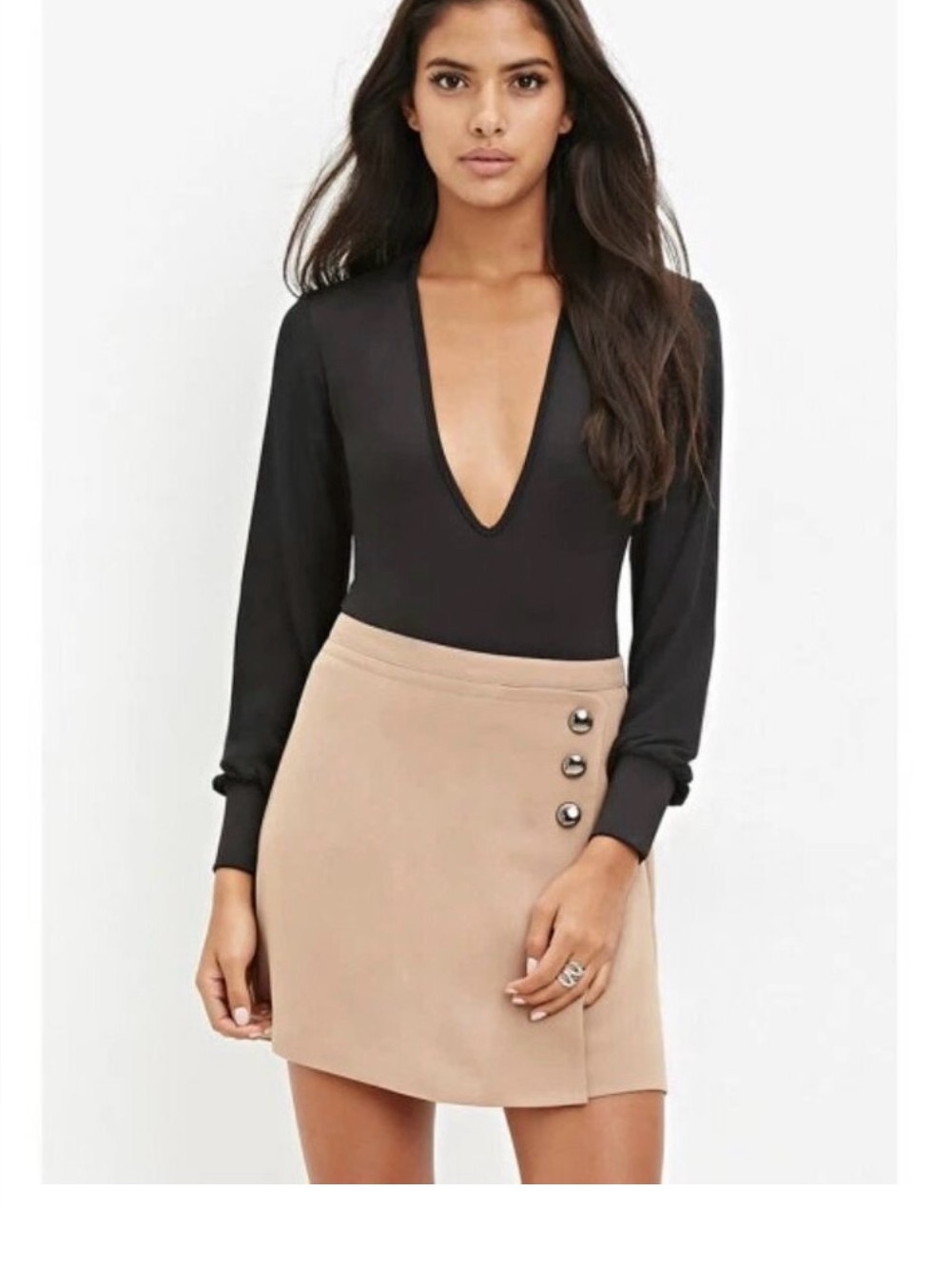 Forever 21 Tan Mini Skirt With Side Button Detail Size S